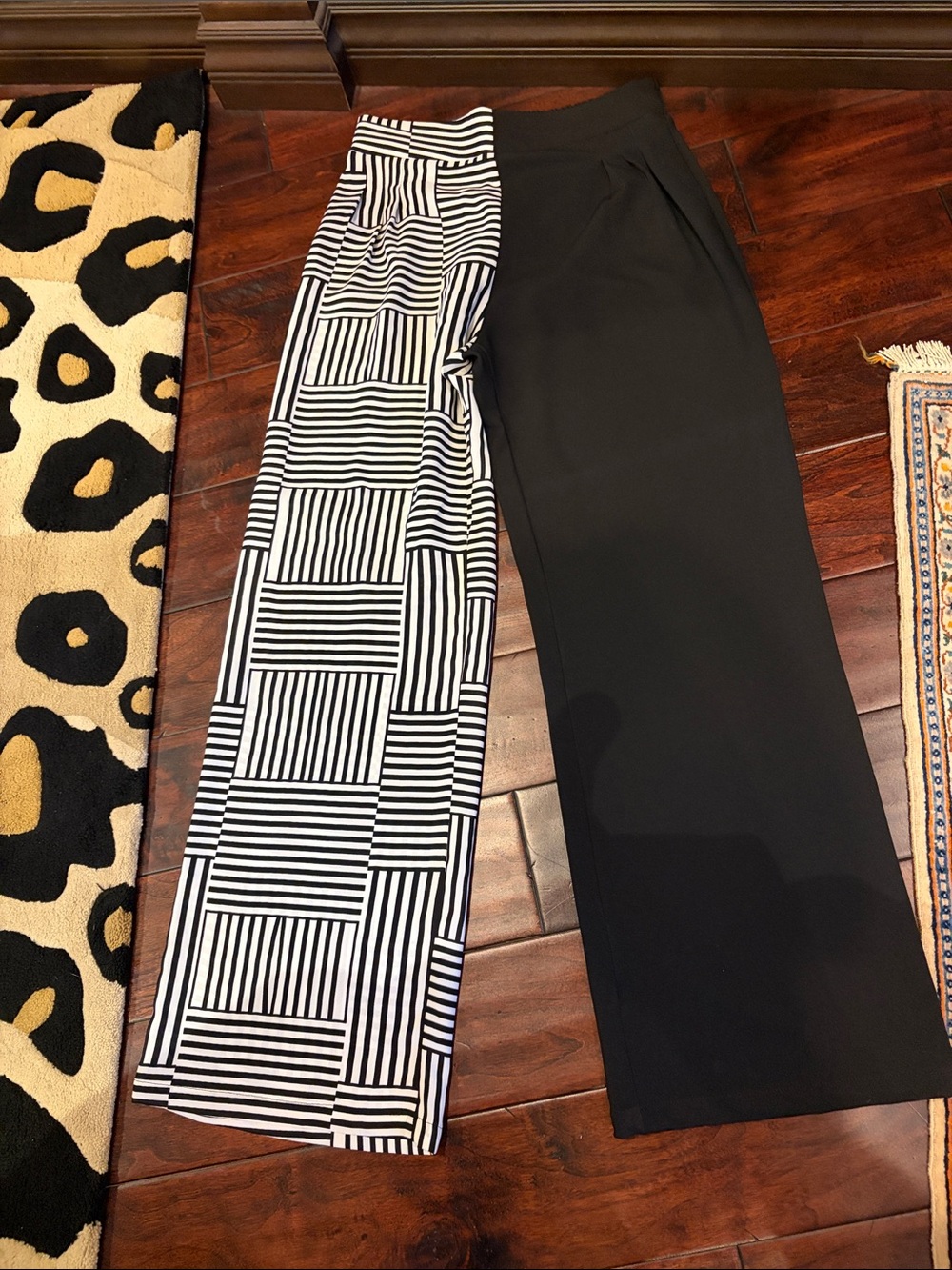 Wide Leg Two-Tone Black and White Graphic Palazzo Pants
